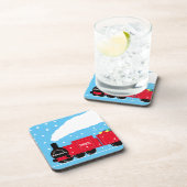 Kerststoomtrein op sneeuw bier onderzetter (Rechterzijde)