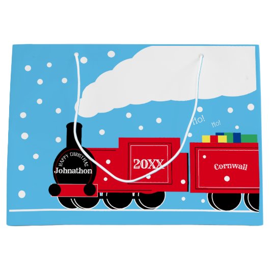 Kerststoomtrein op sneeuw groot cadeauzakje (Voorkant)