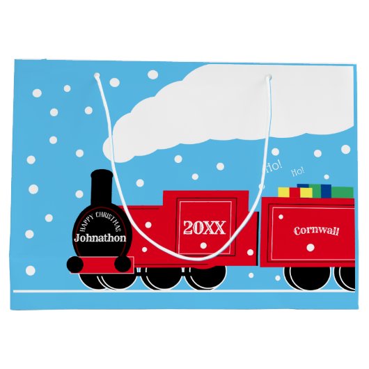 Kerststoomtrein op sneeuw groot cadeauzakje (Achterkant)