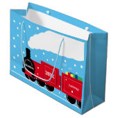 Kerststoomtrein op sneeuw groot cadeauzakje (Voorkant Gekanteld)