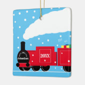Kerststoomtrein op sneeuw keramisch ornament (Links)