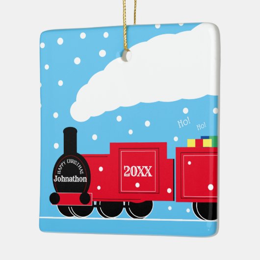 Kerststoomtrein op sneeuw keramisch ornament (Links)