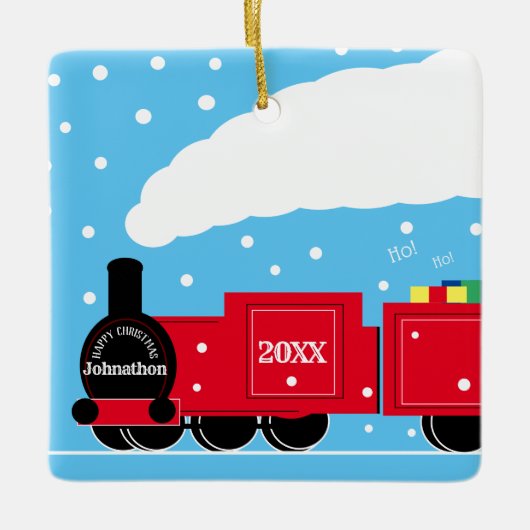 Kerststoomtrein op sneeuw keramisch ornament (Voorkant)