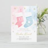 Kerststop Baby Genderfeest Uitnodiging (Staand voorkant)