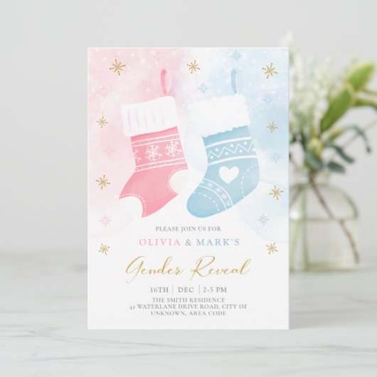 Kerststop Baby Genderfeest Uitnodiging (Staand voorkant)