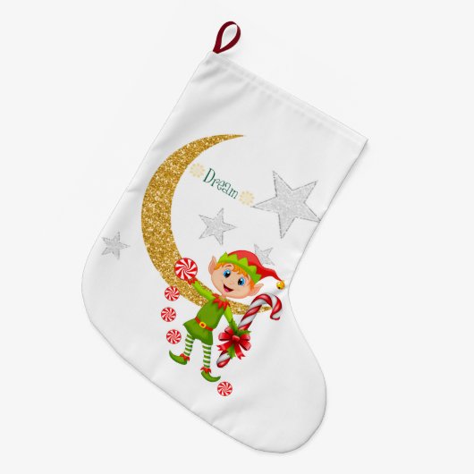 kerststop, Dream Moon Gold Elf Peppermint Grote Kerstsok (Voorkant (Hangend))