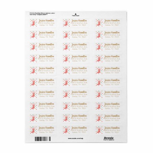 kerststop Gold Pink Cute Address Label (Full Sheet)