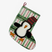 kerststop, Penguin Pset Green Stripes Grote Kerstsok (Voorkant (Hangend))