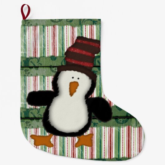 kerststop, Penguin Pset Green Stripes Grote Kerstsok (Voorkant)