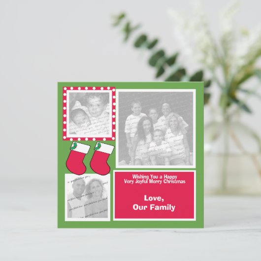 kerststopfamilie fotografiet feestdagenkaart (Staand voorkant)