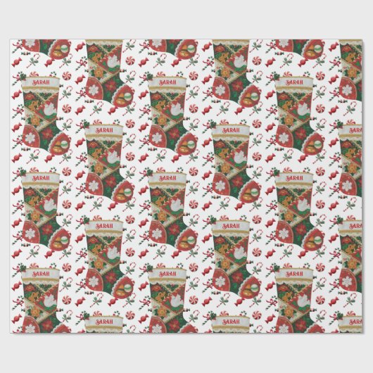 Kerststoppen De naam van het kind personaliseren G Cadeaupapier (Vlak)