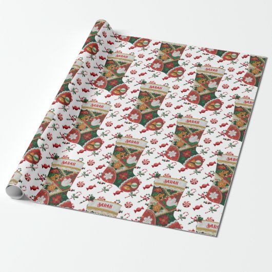 Kerststoppen De naam van het kind personaliseren G Cadeaupapier (Uitgerold)