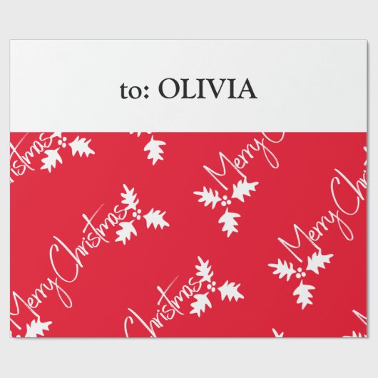 kerststouwstijl Modern Red, naam toevoegen Cadeaupapier (Vlak)