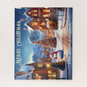 Kerststraat sneeuwpoppenhuizen vakantiekunst legpuzzel (Verticaal)