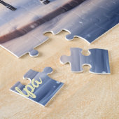 Kerststraat sneeuwpoppenhuizen vakantiekunst legpuzzel (Zijkant)