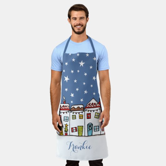 Kerststraat Sneeuwscene Schort (Gedragen)