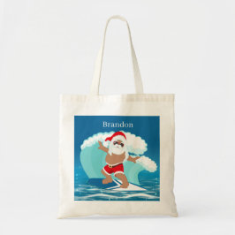 kerststrand kerstman: naam kinder tote bag
