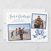 Kerststrand Navy Zee & Groeten 2 Foto Feestdagenkaart (Voorkant)