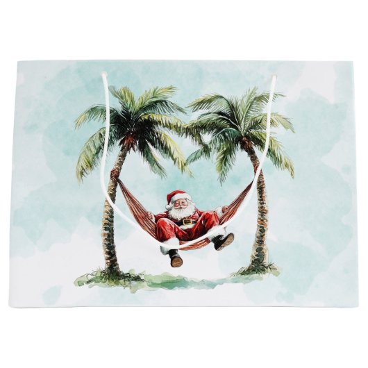 Kerststrand Palmbomen Kerstman Hangmat Tropisch  Groot Cadeauzakje (Voorkant)
