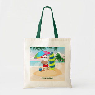 kerststrand Santa add naam kinder unisex Tote Bag