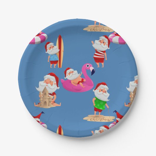 kerststrand santa claus vakantie papieren bordje (Voorkant)