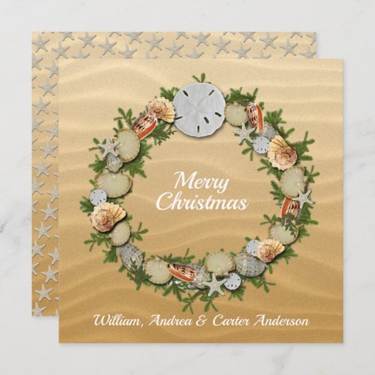 Kerststrand schelpen zeester zanddollar feestdagenkaart (Voorkant / Achterkant)