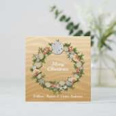 Kerststrand schelpen zeester zanddollar feestdagenkaart (Staand voorkant)