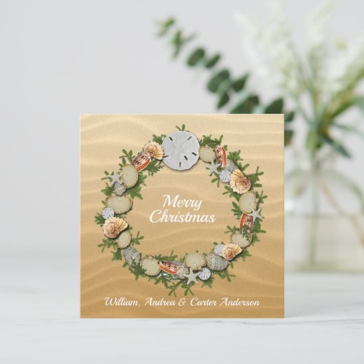 Kerststrand schelpen zeester zanddollar feestdagenkaart (Staand voorkant)