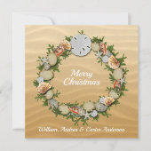 Kerststrand schelpen zeester zanddollar feestdagenkaart (Voorkant)