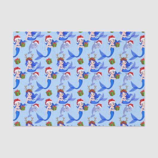 Kerststrand zeemeerminnen dolfijnen tissuepapier (Voorkant)