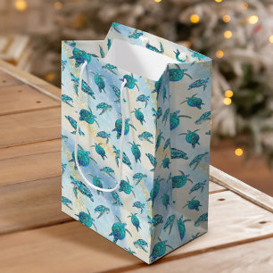 Kerststrand Zeeschildpad Glitter Glans Medium Cadeauzakje