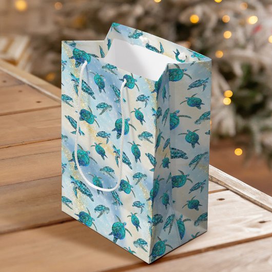 Kerststrand Zeeschildpad Glitter Glans Medium Cadeauzakje