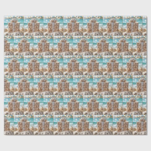 Kerststrandcadeau met zeesterren cadeaupapier (Vlak)