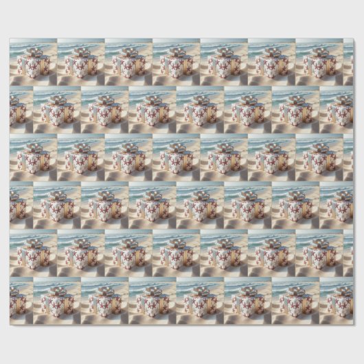 Kerststrandcadeau met zeesterren cadeaupapier (Vlak)