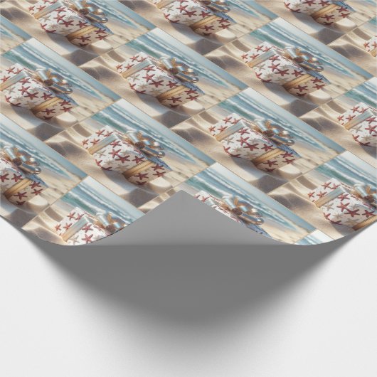 Kerststrandcadeau met zeesterren cadeaupapier (Hoek)