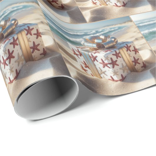 Kerststrandcadeau met zeesterren cadeaupapier (Rol Hoek)