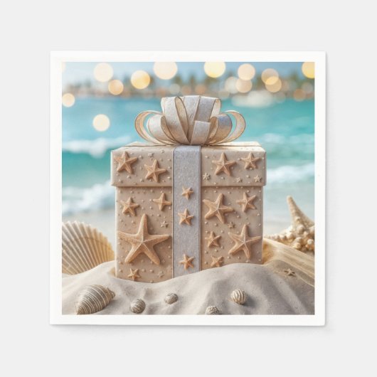 Kerststrandcadeau met zeesterren servet (Voorkant)
