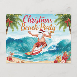 Kerststrandfeest – Tropische Kerstman surft Uitnodiging Briefkaart