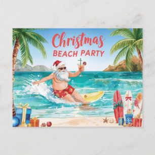 Kerststrandfeest – Tropische Kerstman surft  Uitnodiging Briefkaart