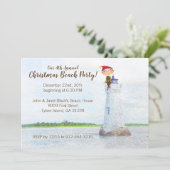 Kerststrandfeest Watercolor Vuurtoren Kaart (Staand voorkant)