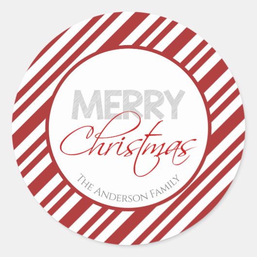 kerststreep met snoepriet | Aangepast Ronde Sticker (Voorkant)