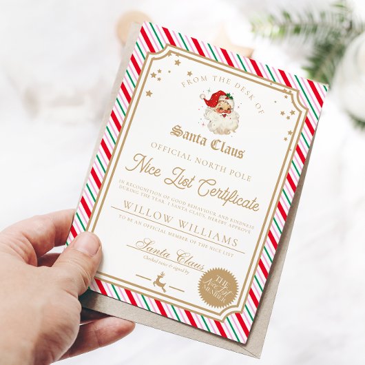 Kerststreepschrift Nice List-certificaatkaart Kaart