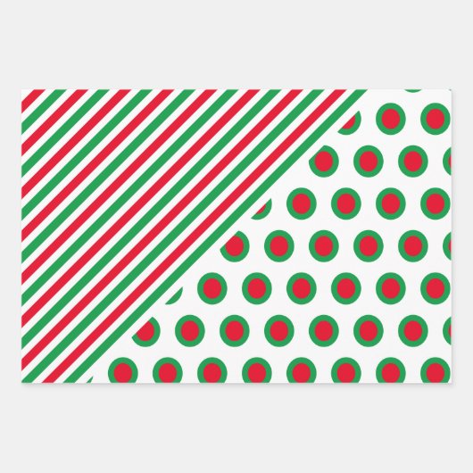 kerststrepen en Stippen - Rood groen feestelijk ca Inpakpapier Vel (Voorkant 3)