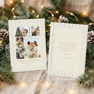 Kerststrepen Fotocollage in Grandmillennial-stijl Feestdagenkaart