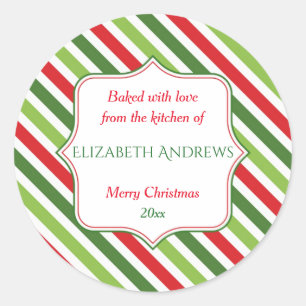 Kerststrepen, Gebakken met Liefde, Op Maat Ronde Sticker