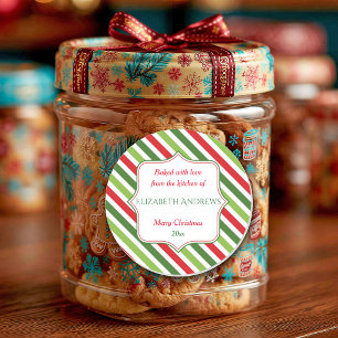 Kerststrepen, Gebakken met Liefde, Op Maat Ronde Sticker