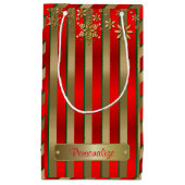 Kerststrepen in goud, rood en groen klein cadeauzakje (Voorkant)