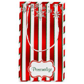 Kerststrepen in wit, groen en rood klein cadeauzakje (Voorkant)