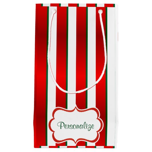 Kerststrepen in wit, groen en rood klein cadeauzakje (Voorkant)