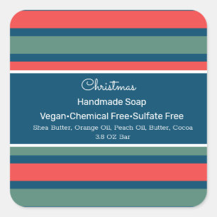 kerststrepen met handgemaakte zeep-lip schoonheid vierkante sticker
